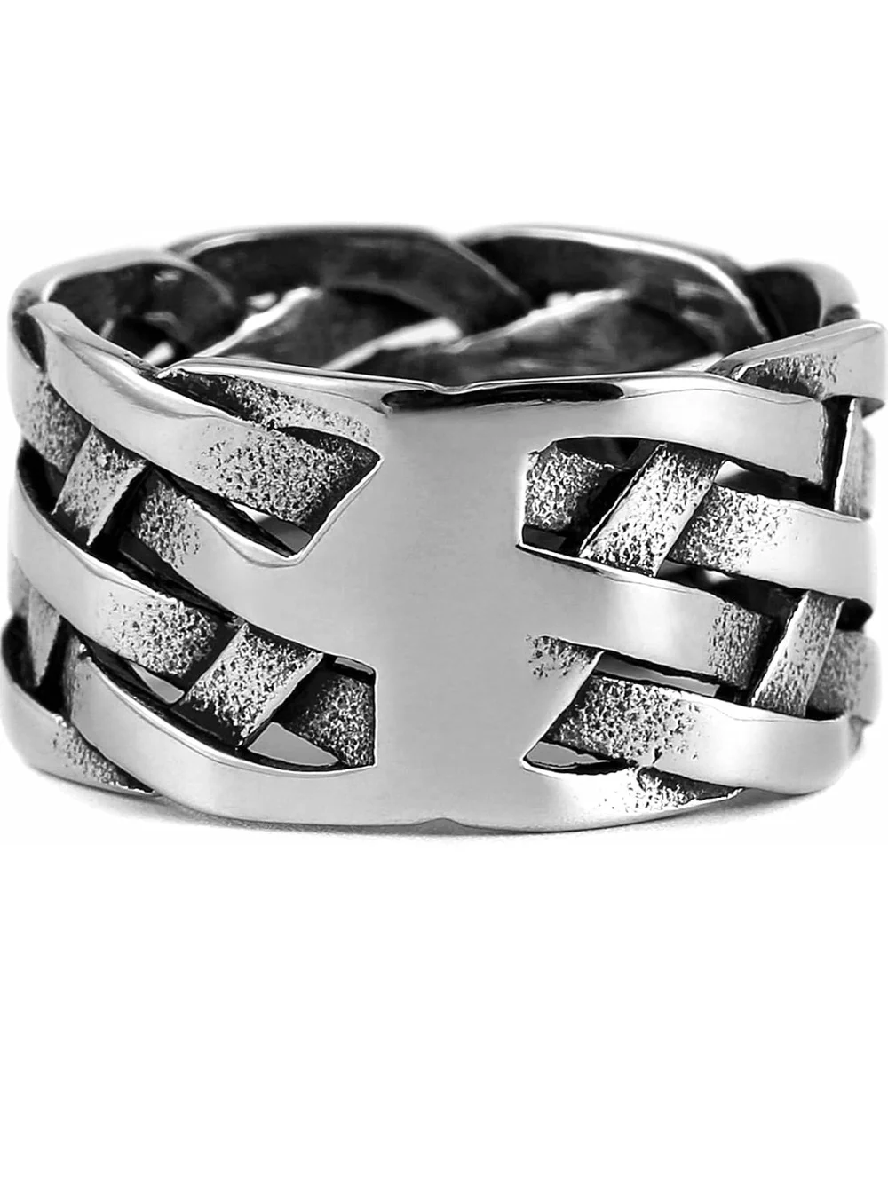 Wide Braided Stainless Steel Ring in Silver